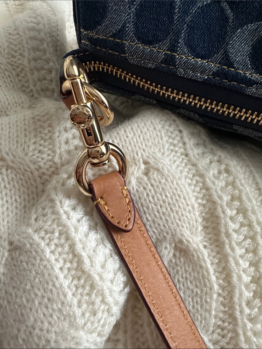 Coach Denim Signature Mini Barrel Bag with Tan Leather Strap - Picture 9 of 16
